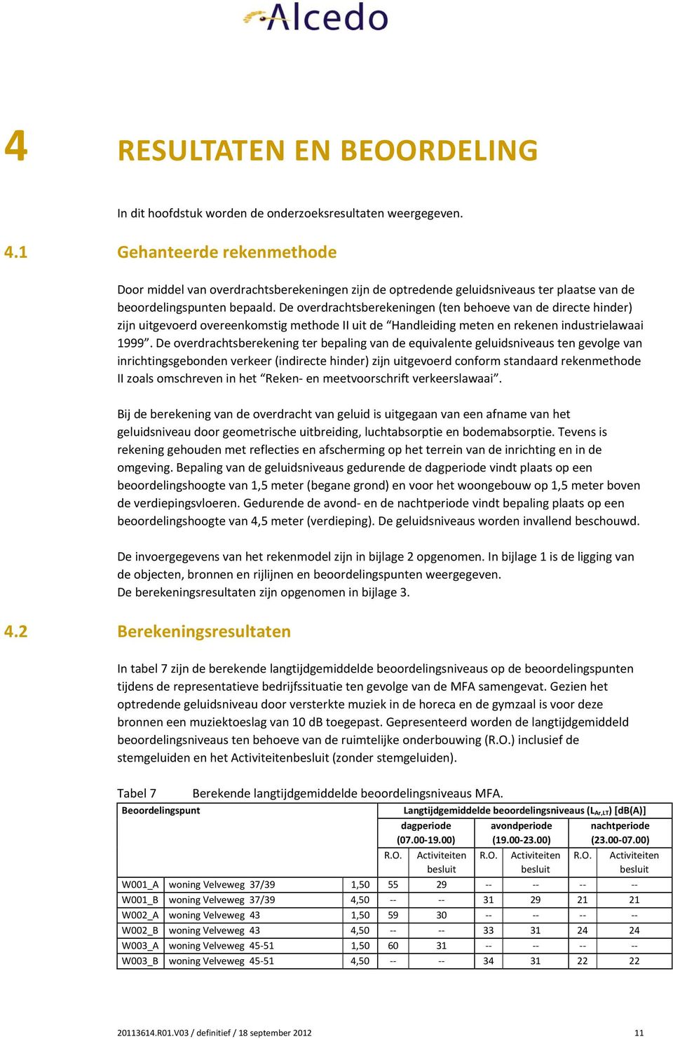 De overdrachtsberekeningen (ten behoeve van de directe hinder) zijn uitgevoerd overeenkomstig methode II uit de Handleiding meten en rekenen industrielawaai 1999.