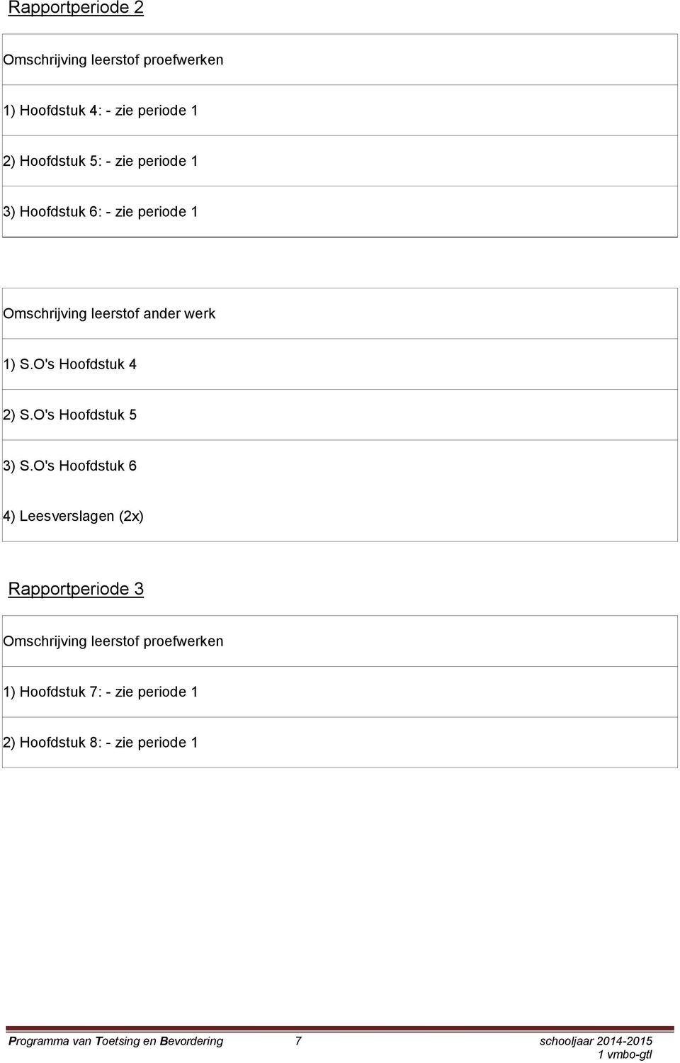 O's Hoofdstuk 6 4) Leesverslagen (2x) Rapportperiode 3 1) Hoofdstuk 7: - zie periode