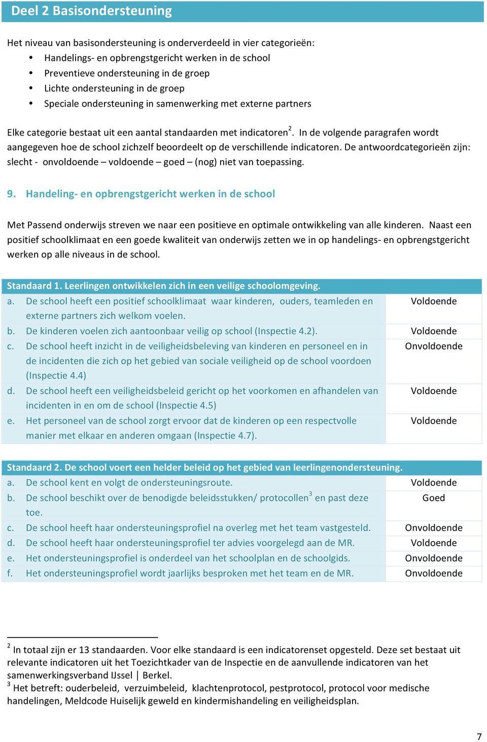 In de volgende paragrafen wordt aangegeven hoe de school zichzelf beoordeelt op de verschillende indicatoren.