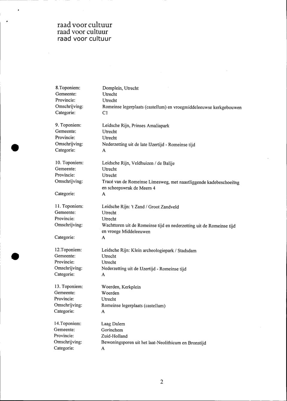 kadebeschoeiïng en scheepswrak de Meern 4 11. Toponiem: 12.Toponiem: 13.