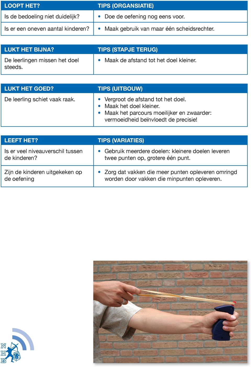 Maak het doel kleiner. Maak het parcours moeilijker en zwaarder: vermoeidheid beïnvloedt de precisie! LEEFT HET? Is er veel niveauverschil tussen de kinderen?