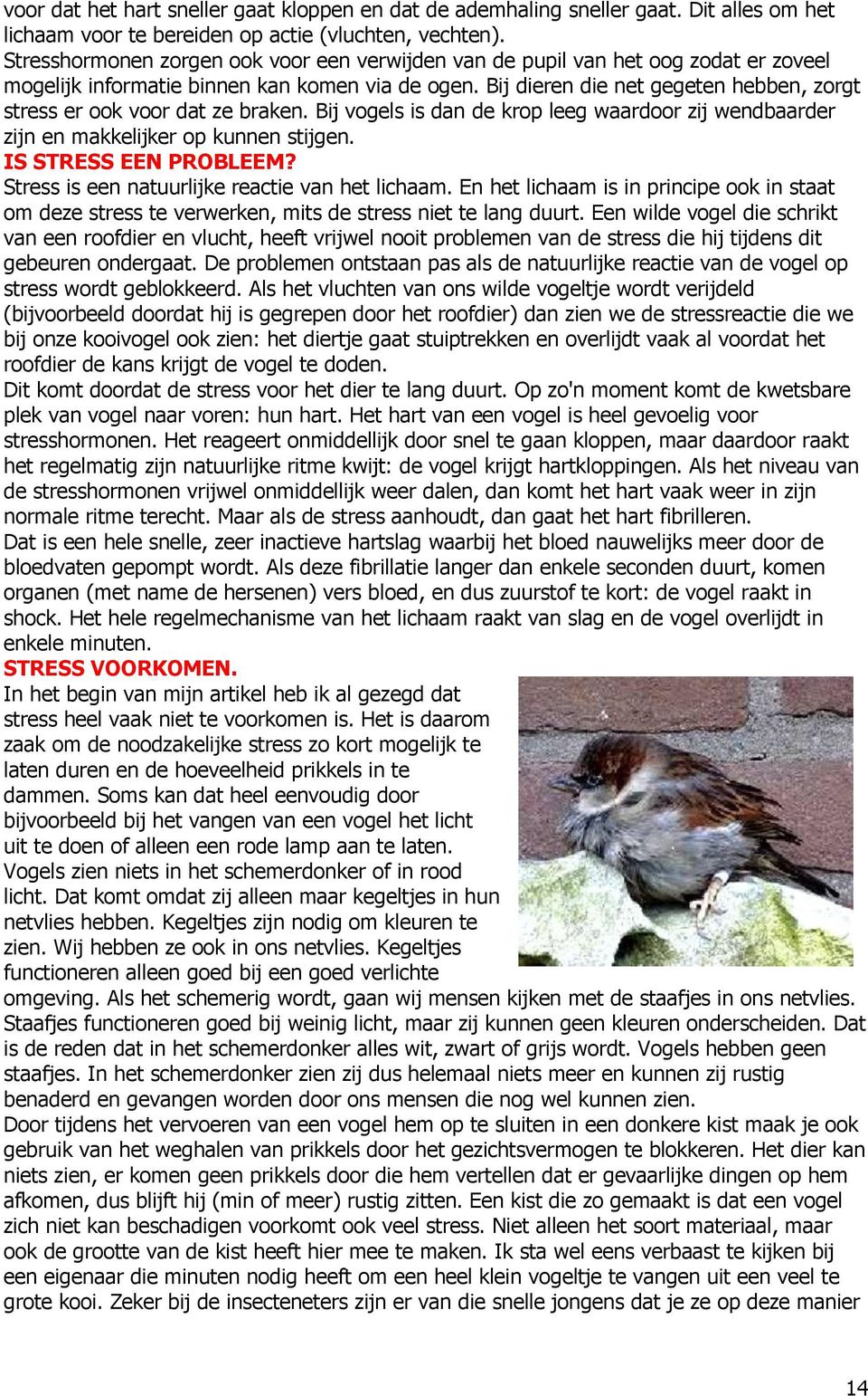 Bij dieren die net gegeten hebben, zorgt stress er ook voor dat ze braken. Bij vogels is dan de krop leeg waardoor zij wendbaarder zijn en makkelijker op kunnen stijgen. IS STRESS EEN PROBLEEM?