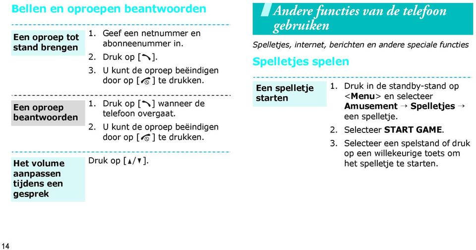 Andere functies van de telefoon gebruiken Spelletjes, internet, berichten en andere speciale functies Spelletjes spelen Een spelletje starten 1.