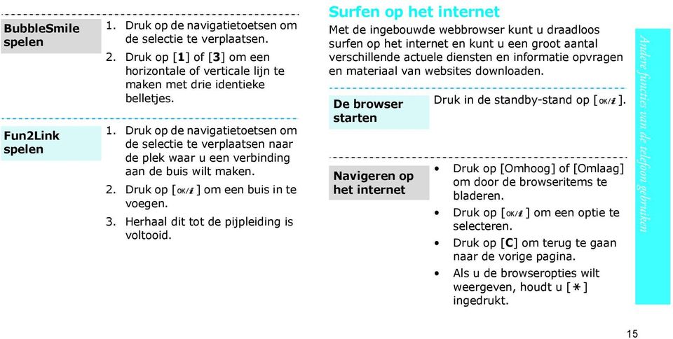 Surfen op het internet Met de ingebouwde webbrowser kunt u draadloos surfen op het internet en kunt u een groot aantal verschillende actuele diensten en informatie opvragen en materiaal van websites