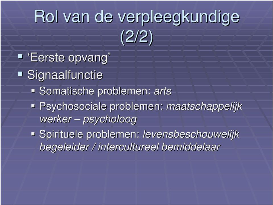 maatschappelijk werker psycholoog Spirituele problemen: