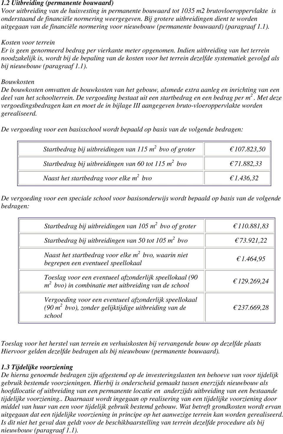 Kosten voor terrein Er is geen genormeerd bedrag per vierkante meter opgenomen.