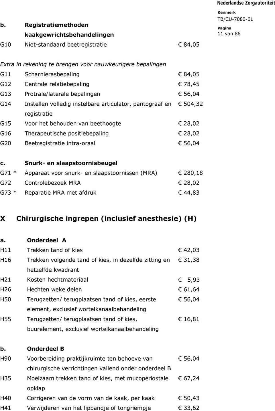 Therapeutische positiebepaling 28,02 G20 Beetregistratie intra-oraal 56,04 c.