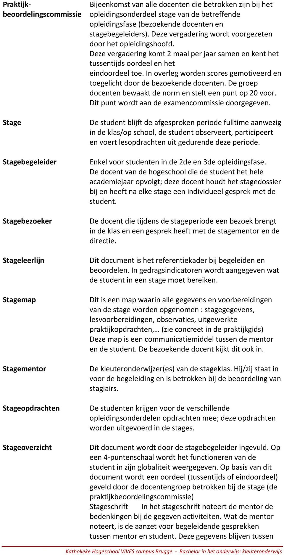 Deze vergadering komt 2 maal per jaar samen en kent het tussentijds oordeel en het eindoordeel toe. In overleg worden scores gemotiveerd en toegelicht door de bezoekende docenten.