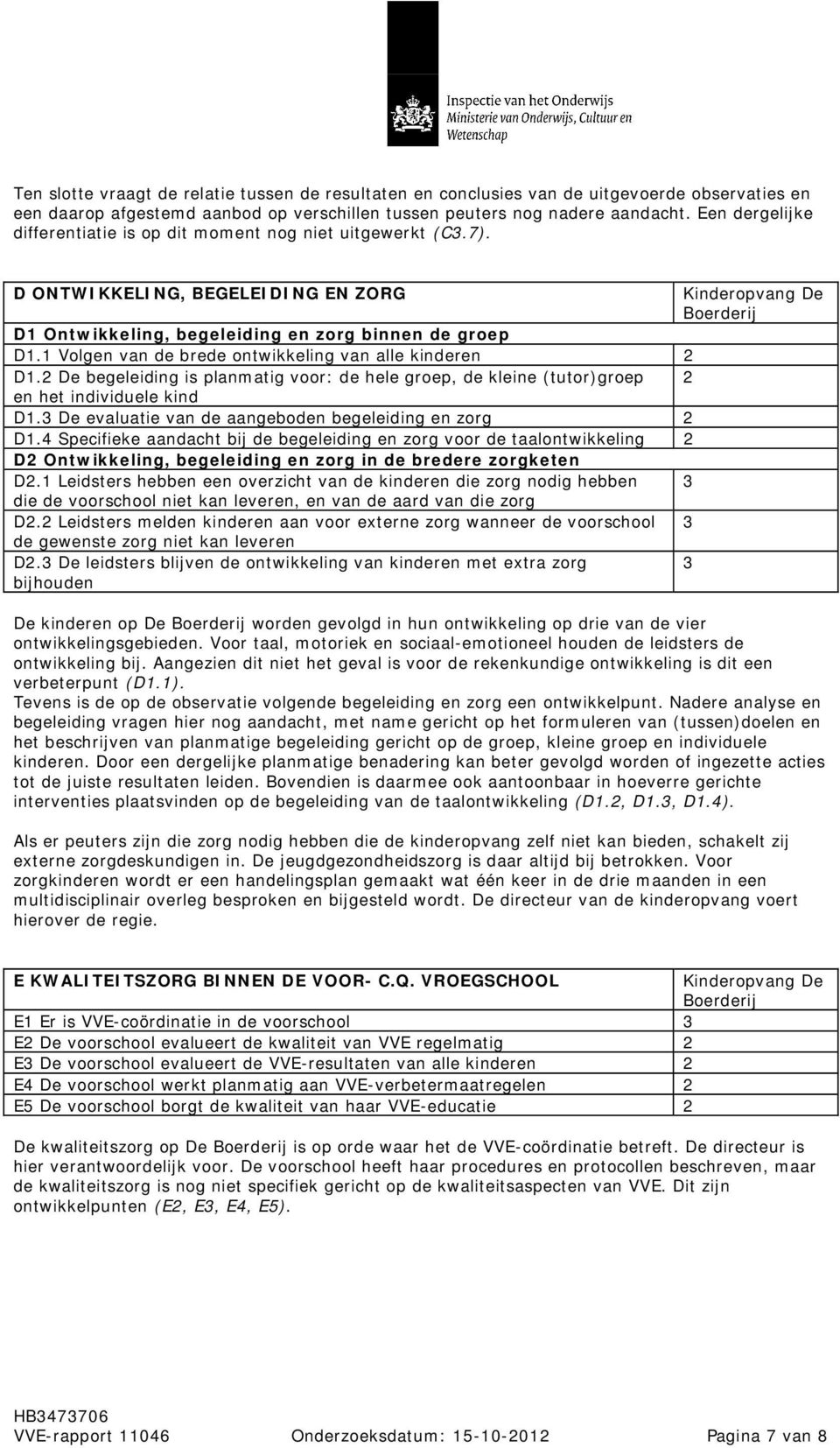 1 Volgen van de brede ontwikkeling van alle kinderen 2 D1.2 De begeleiding is planmatig voor: de hele groep, de kleine (tutor)groep 2 en het individuele kind D1.