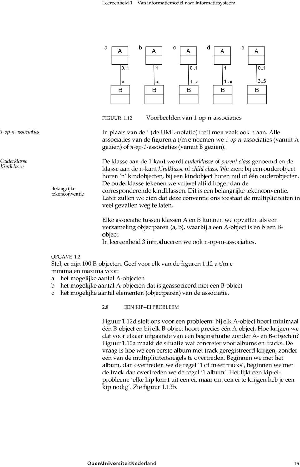 Alle assocates van de fguren a t/m e noemen we 1-op-n-assocates (vanut A gezen) of n-op-1-assocates (vanut B gezen).