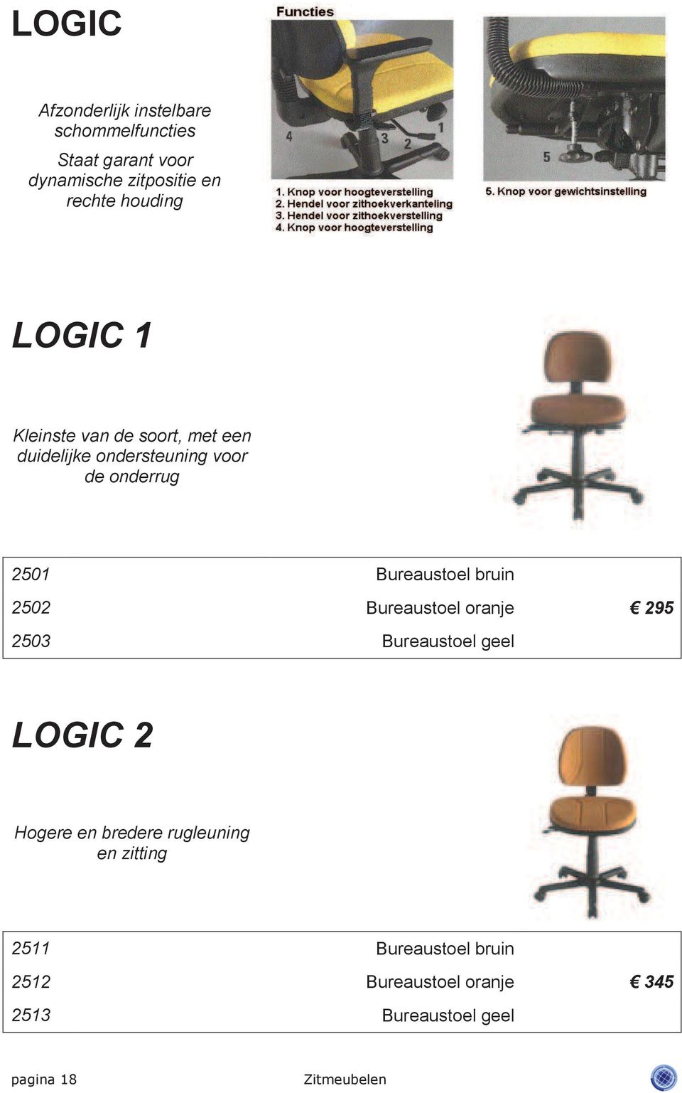 Bureaustoel bruin 2502 Bureaustoel oranje 2503 Bureaustoel geel 295 LOGIC 2 Hogere en bredere