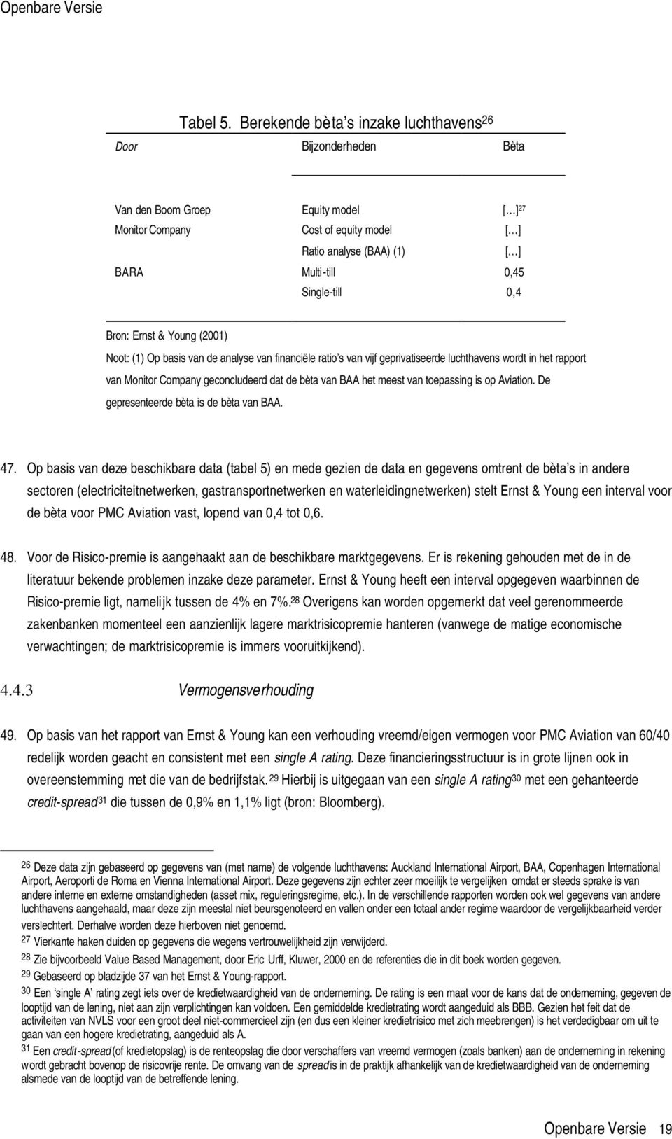 Single-till 0,4 Bron: Ernst & Young (2001) Noot: (1) Op basis van de analyse van financiële ratio s van vijf geprivatiseerde luchthavens wordt in het rapport van Monitor Company geconcludeerd dat de