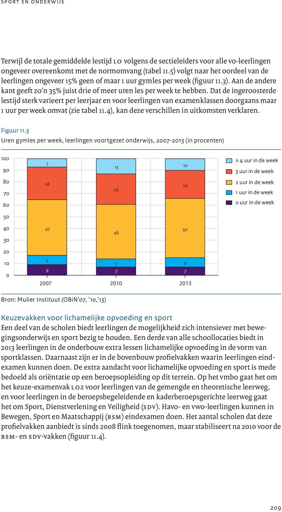 Dat de ingeroosterde lestijd sterk varieert per leerjaar en voor leerlingen van examenklassen doorgaans maar 1 uur per week omvat (zie tabel 11.4), kan deze verschillen in uitkomsten verklaren.