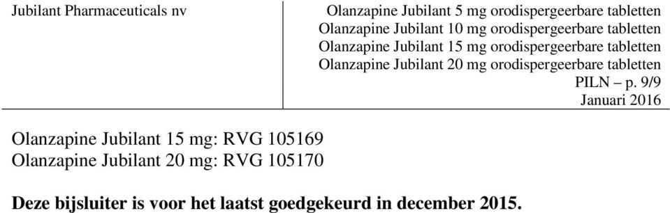 105169 Olanzapine Jubilant 20 mg: RVG