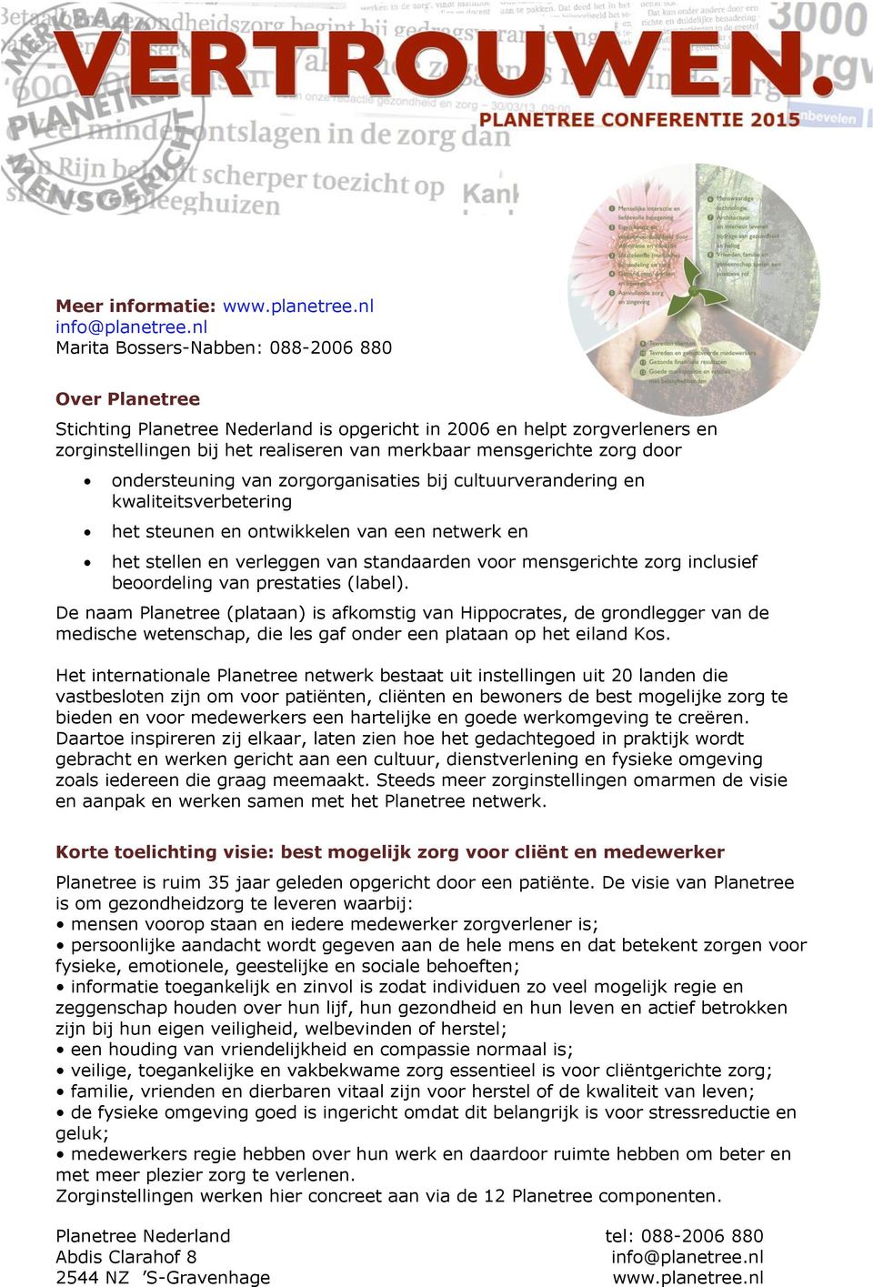 door ondersteuning van zorgorganisaties bij cultuurverandering en kwaliteitsverbetering het steunen en ontwikkelen van een netwerk en het stellen en verleggen van standaarden voor mensgerichte zorg