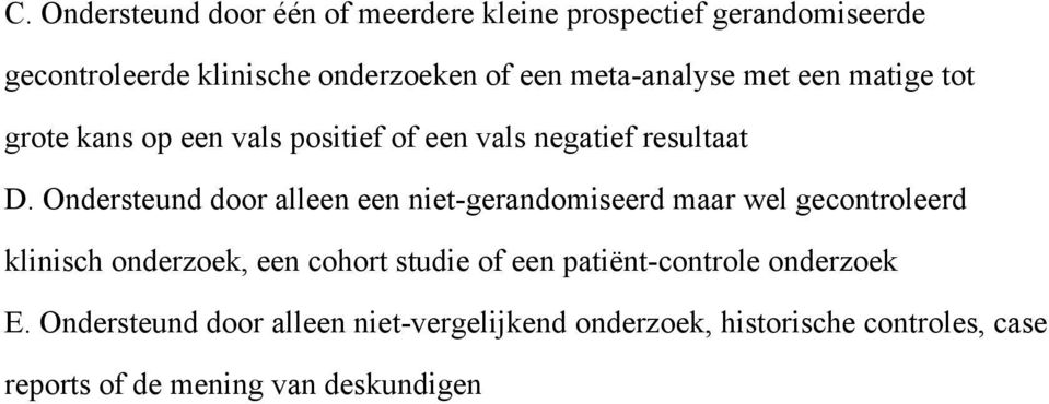 Ondersteund door alleen een niet-gerandomiseerd maar wel gecontroleerd klinisch onderzoek, een cohort studie of een