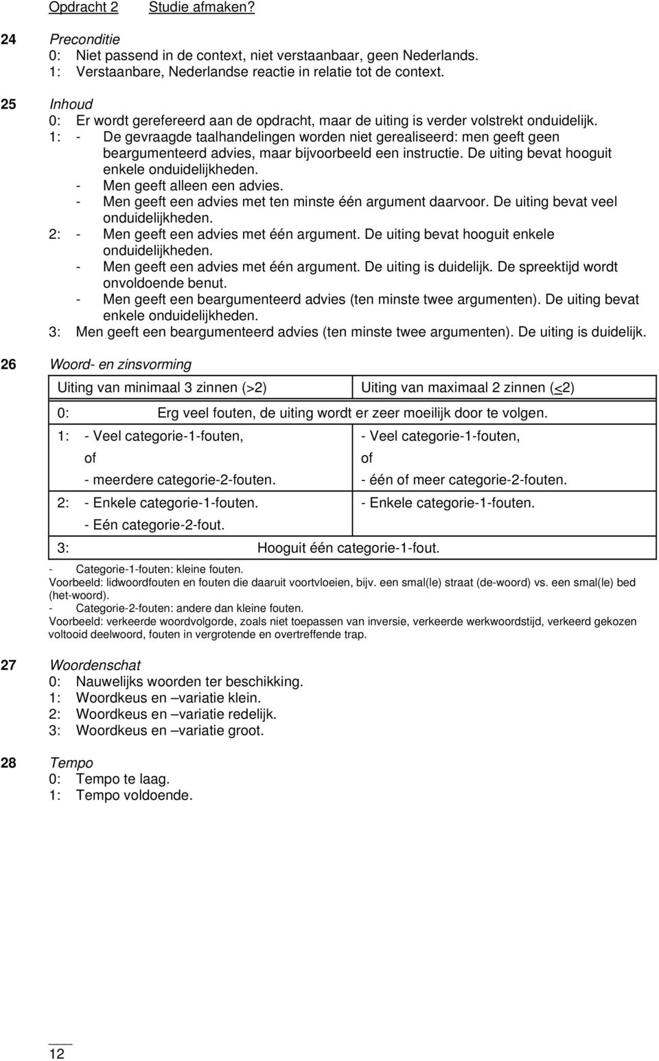 - Men geeft alleen een advies. - Men geeft een advies met ten minste één argument daarvoor. De uiting bevat veel onduidelijkheden. 2: - Men geeft een advies met één argument.