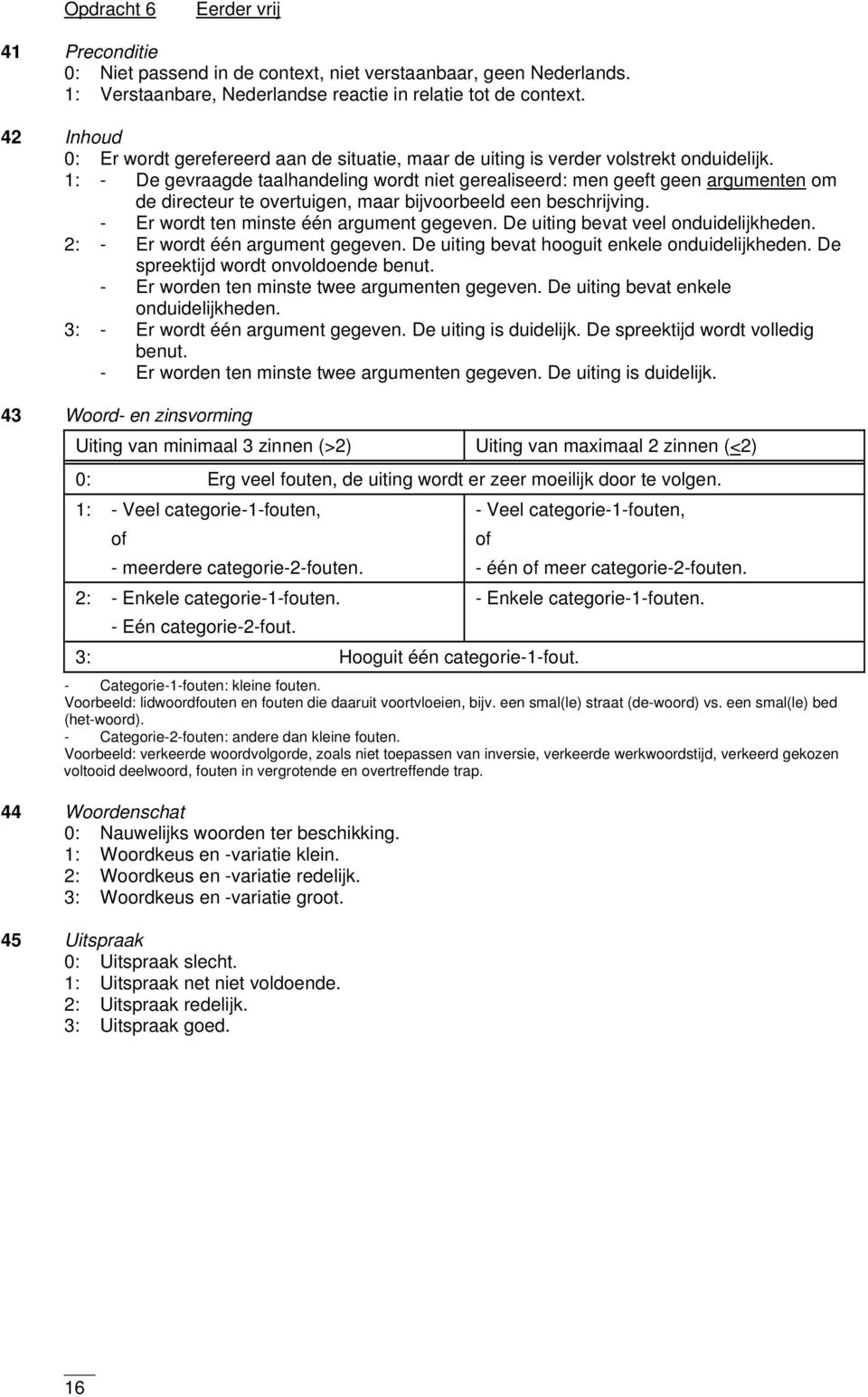 De uiting bevat veel onduidelijkheden. 2: - Er wordt één argument gegeven. De uiting bevat hooguit enkele onduidelijkheden. De spreektijd wordt onvoldoende benut.