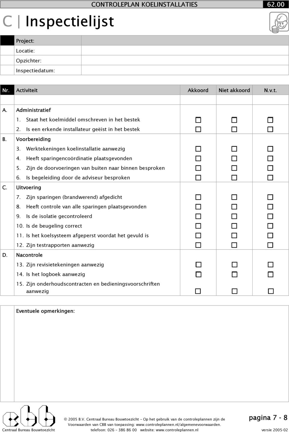 Heeft sparingencoördinatie plaatsgevonden 5. Zijn de doorvoeringen van buiten naar binnen besproken 6. Is begeleiding door de adviseur besproken C. Uitvoering 7.