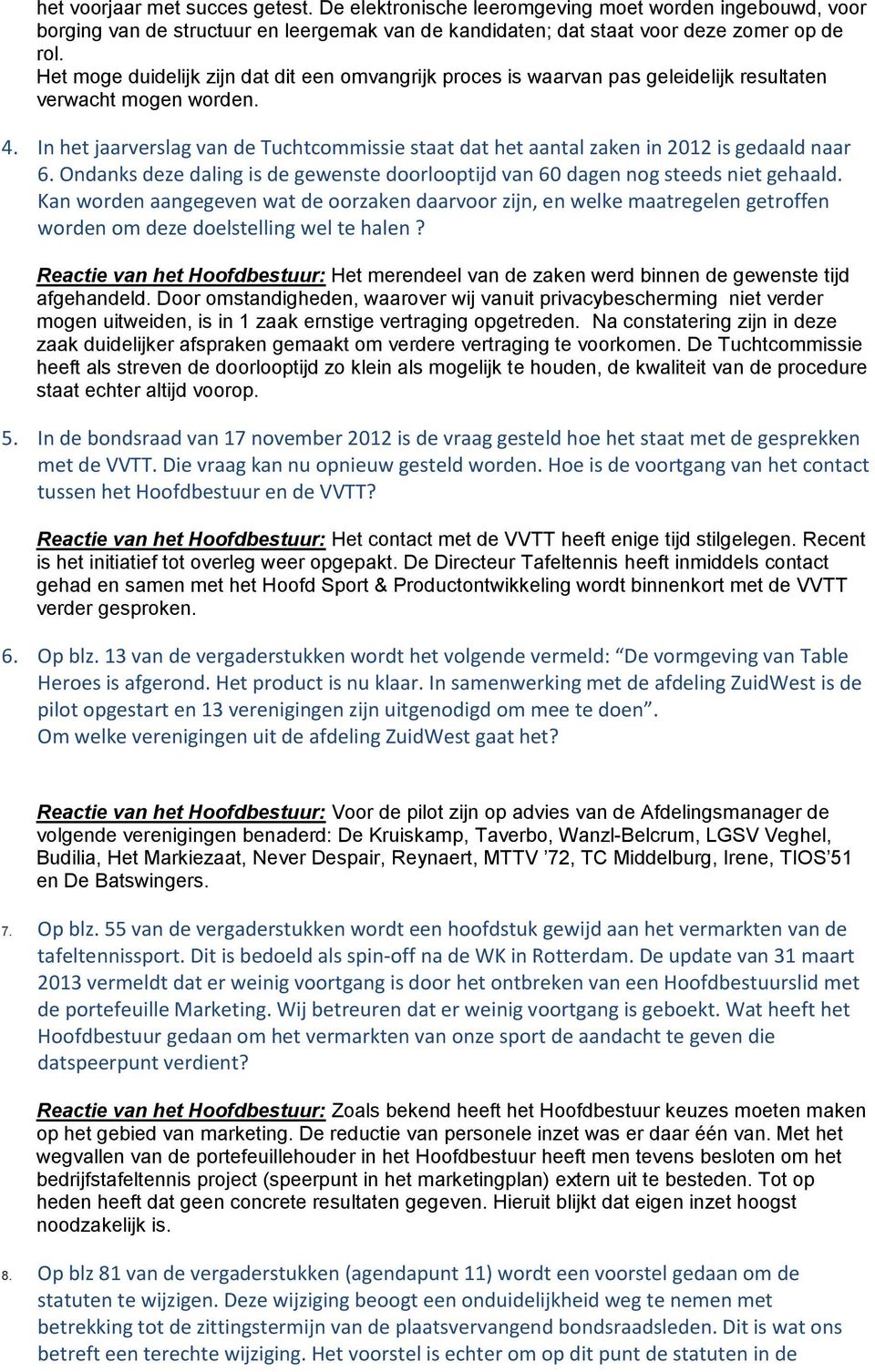 In het jaarverslag van de Tuchtcommissie staat dat het aantal zaken in 2012 is gedaald naar 6. Ondanks deze daling is de gewenste doorlooptijd van 60 dagen nog steeds niet gehaald.