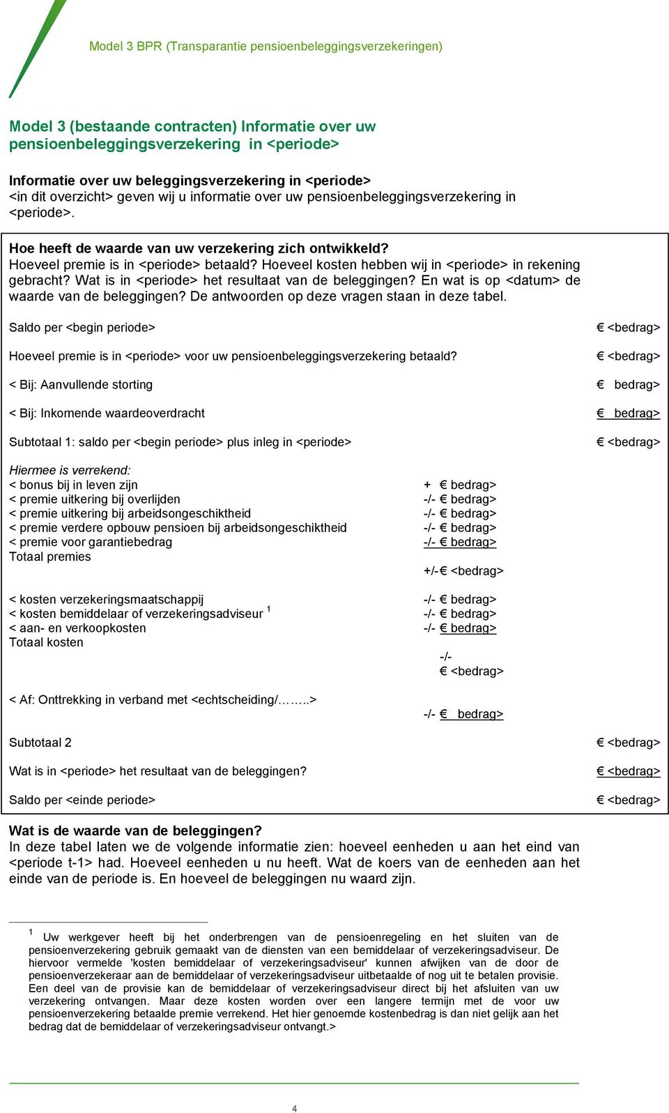 Wat is in <periode> het resultaat van de beleggingen? En wat is op <datum> de waarde van de beleggingen? De antwoorden op deze vragen staan in deze tabel.