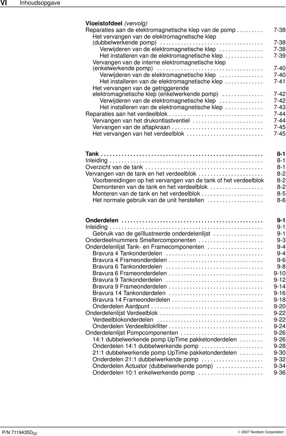 ............ 7-39 Vervangen van de interne elektromagnetische klep (enkelwerkende pomp).................................... 7-40 Verwijderen van de elektromagnetische klep.