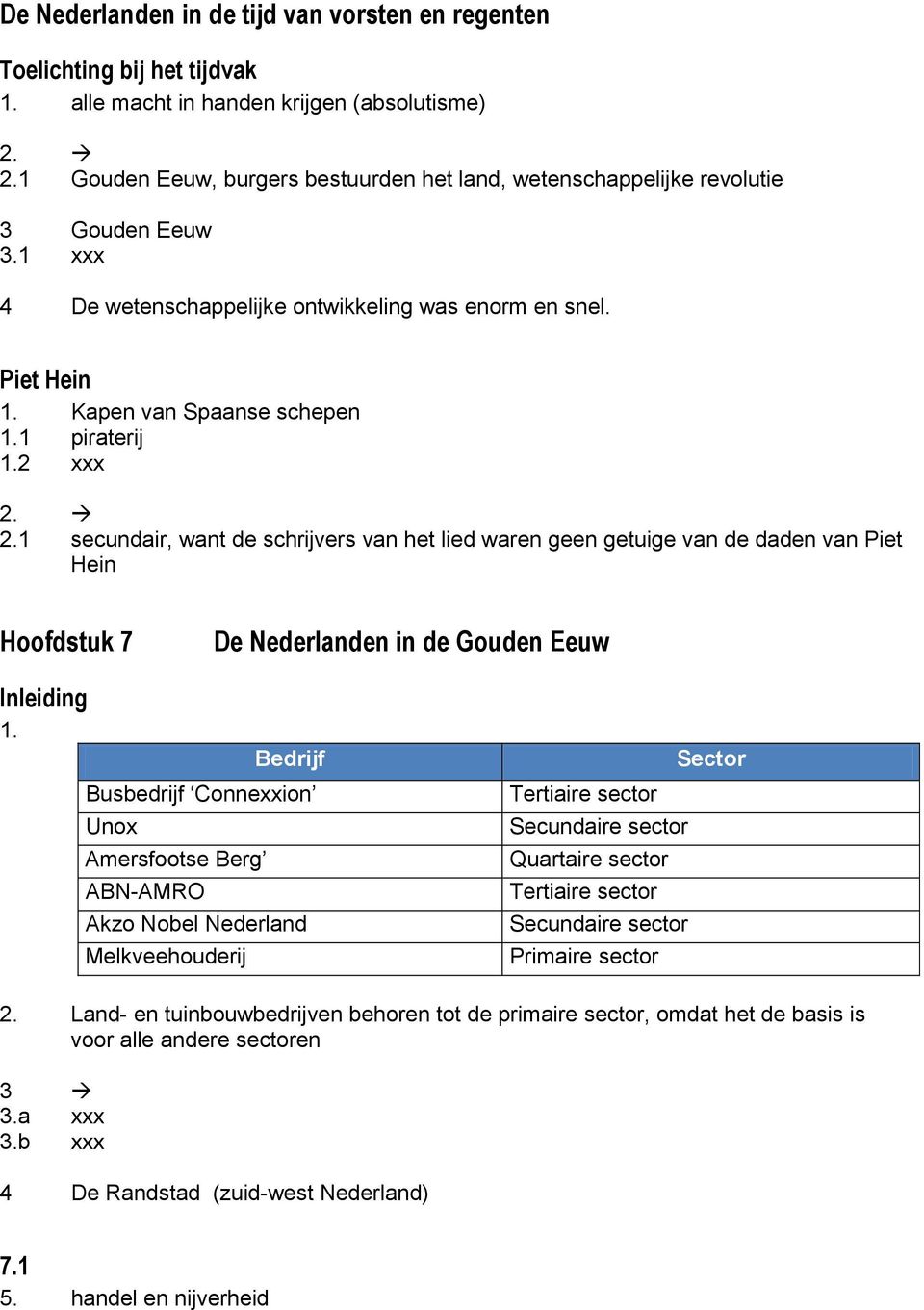 1 piraterij 1.2 xxx 2. 2.1 secundair, want de schrijvers van het lied waren geen getuige van de daden van Piet Hein Hoofdstuk 7 De Nederlanden in de Gouden Eeuw Inleiding 1.