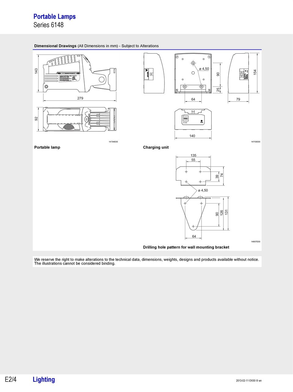 mounting bracket 14807E00 We reserve the right to make alterations to the technical data, dimensions, weights, designs