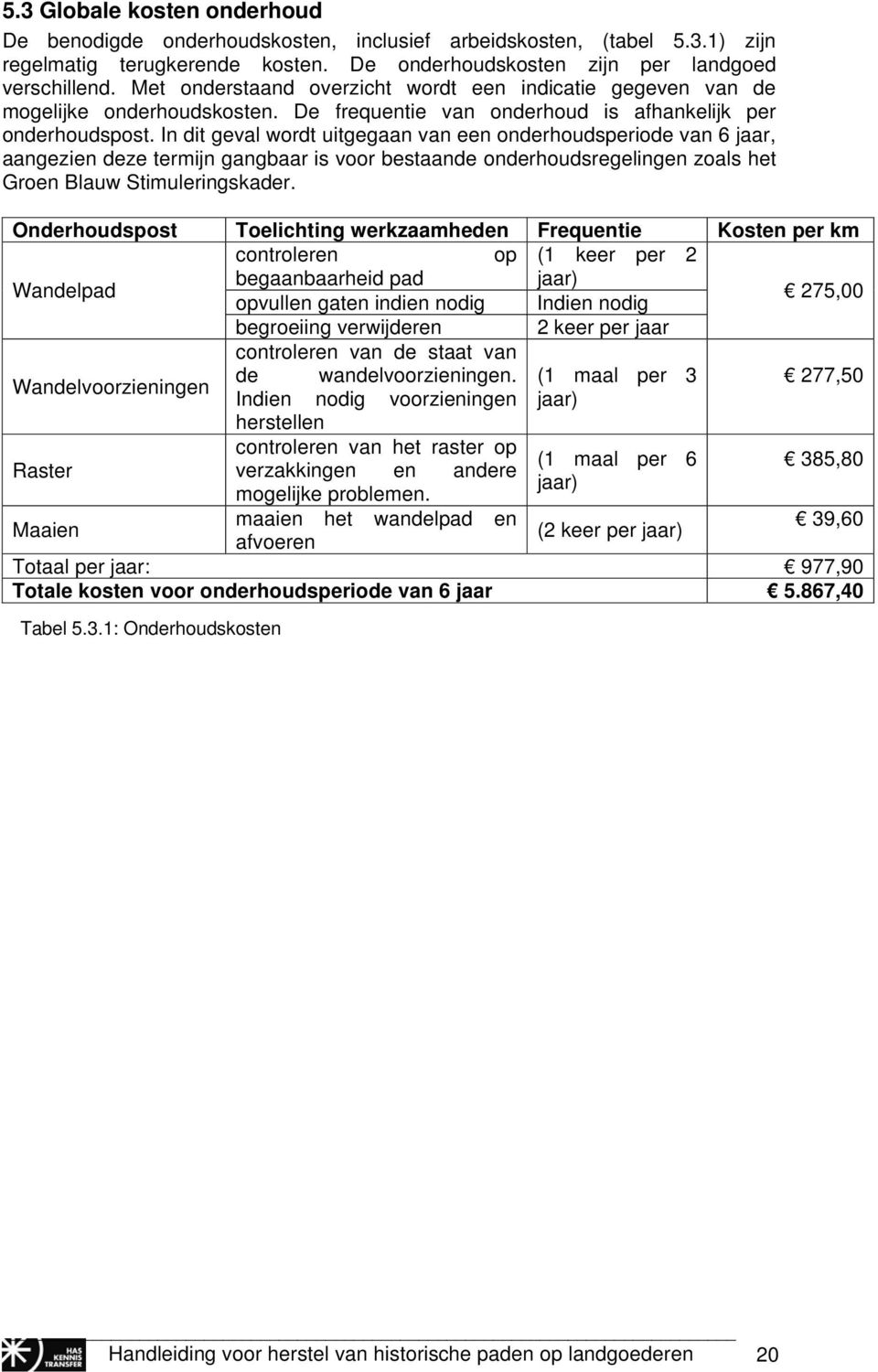 In dit geval wordt uitgegaan van een onderhoudsperiode van 6 jaar, aangezien deze termijn gangbaar is voor bestaande onderhoudsregelingen zoals het Groen Blauw Stimuleringskader.