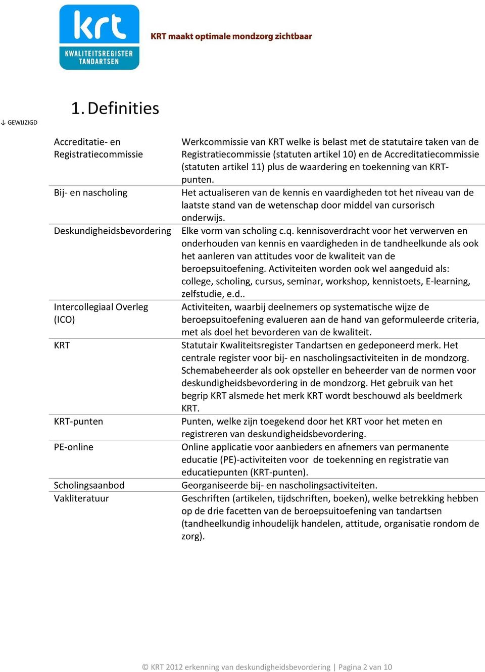 Het actualiseren van de kennis en vaardigheden tot het niveau van de laatste stand van de wetenschap door middel van cursorisch onderwijs. Elke vorm van scholing c.q.