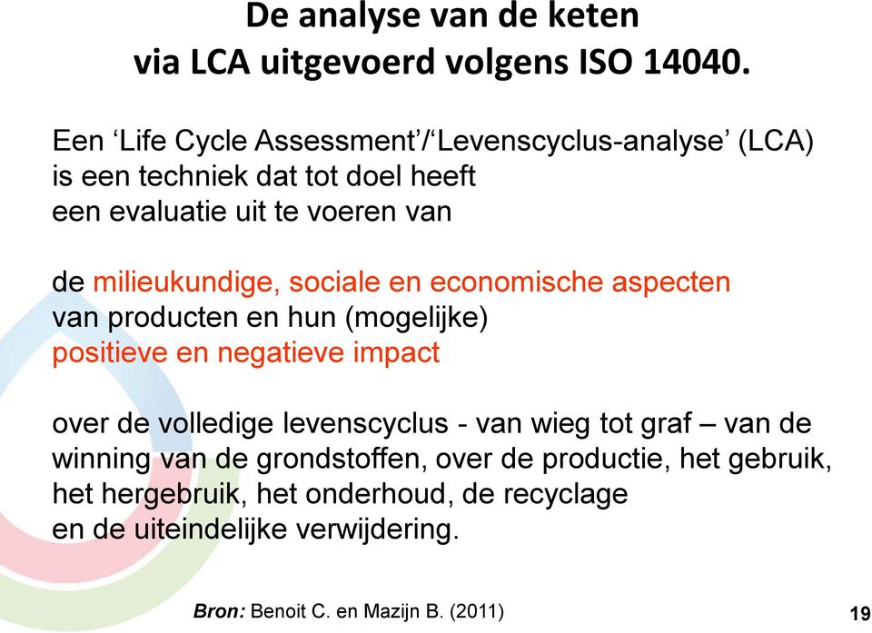 milieukundige, sociale en economische aspecten van producten en hun (mogelijke) positieve en negatieve impact over de volledige