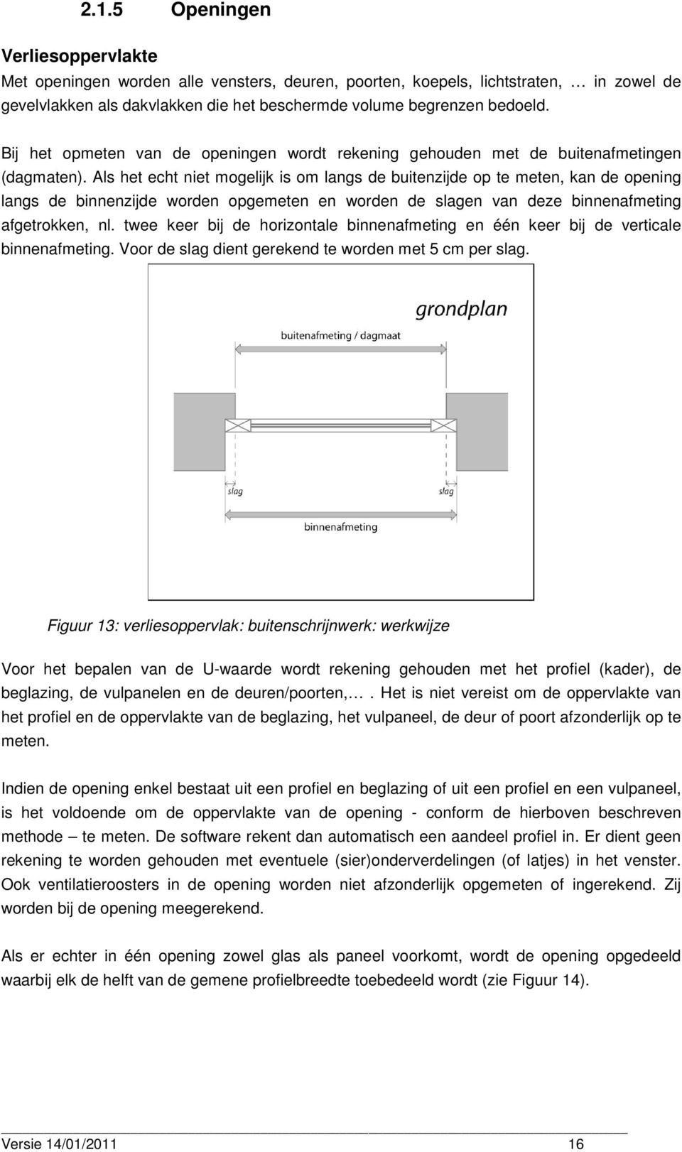 Als het echt niet mogelijk is om langs de buitenzijde op te meten, kan de opening langs de binnenzijde worden opgemeten en worden de slagen van deze binnenafmeting afgetrokken, nl.