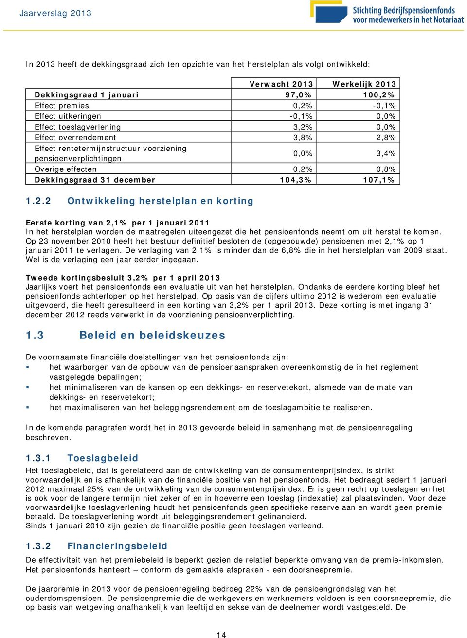 Dekkingsgraad 31 december 104,3% 107,1% 1.2.