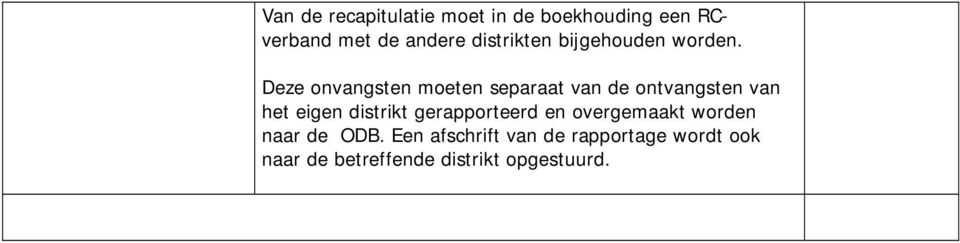 Deze onvangsten moeten separaat van de ontvangsten van het eigen distrikt