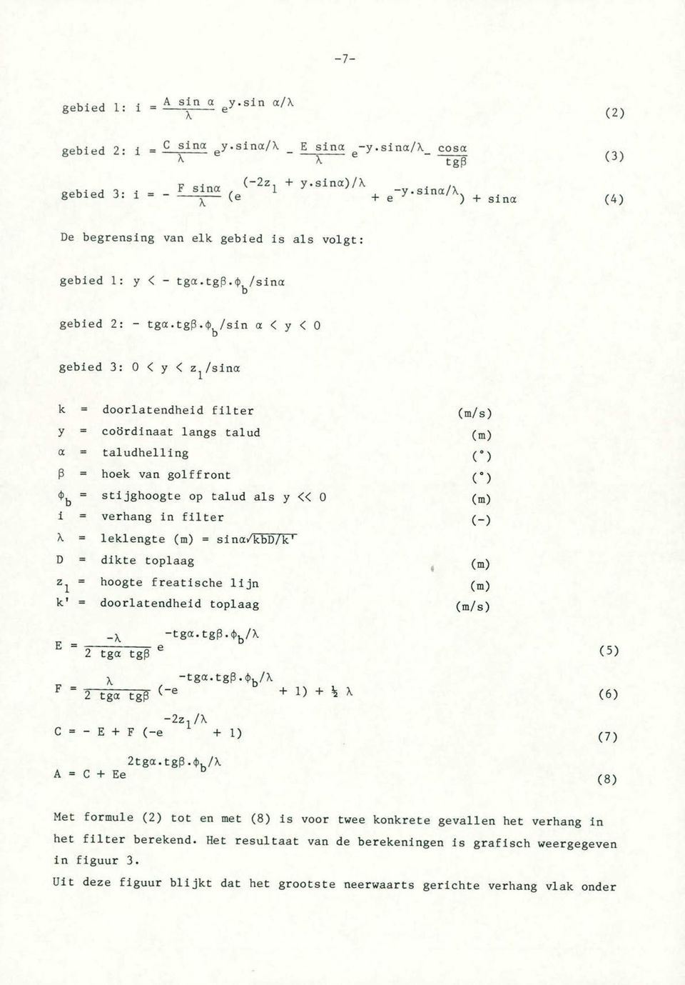 4/sin a < y < gebied 3: < y < z 1 /sina k = doorlatendhejd filter (mis) y = coirdinaat langs talud (m) a = taludhelling [3 = hoek van golffront () = stijghoogte op talud als y «(in) i = verhang in