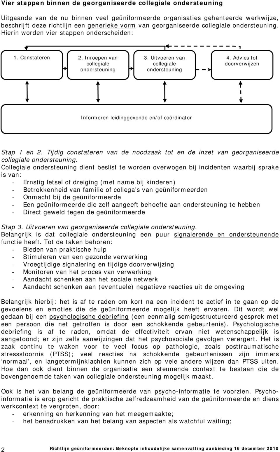 Advies tot doorverwijzen Informeren leidinggevende en/of coördinator Stap 1 en 2. Tijdig constateren van de noodzaak tot en de inzet van georganiseerde collegiale ondersteuning.