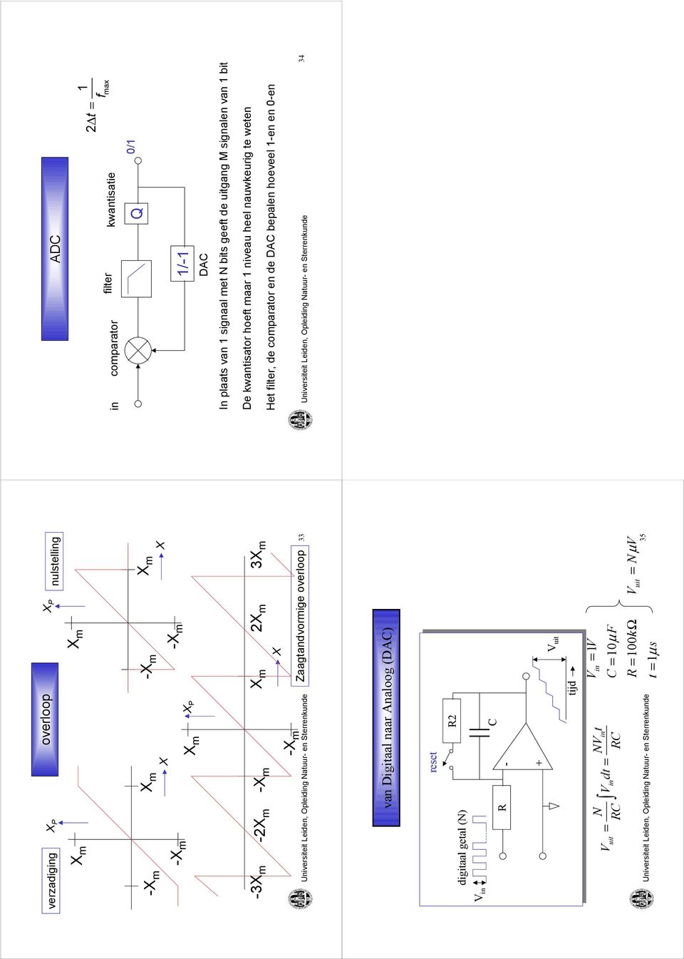 t = µ s 35 D filter in comparator kwantisatie Q t = f 0/ max / D In plaats van signaal met N bits geeft de uitgang M