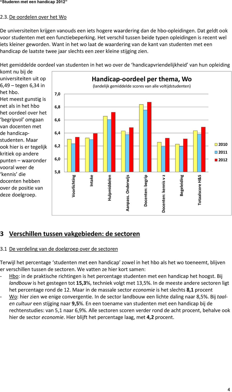 Want in het wo laat de waardering van de kant van studenten met een handicap de laatste twee jaar slechts een zeer kleine stijging zien.