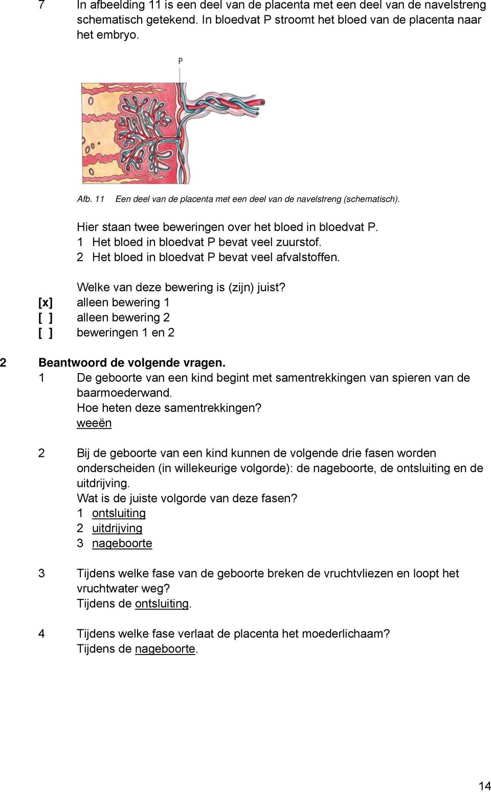 2 Het bloed in bloedvat P bevat veel afvalstoffen. Welke van deze bewering is (zijn) juist? [] alleen bewering 1 [ ] alleen bewering 2 [ ] beweringen 1 en 2 2 Beantwoord de volgende vragen.