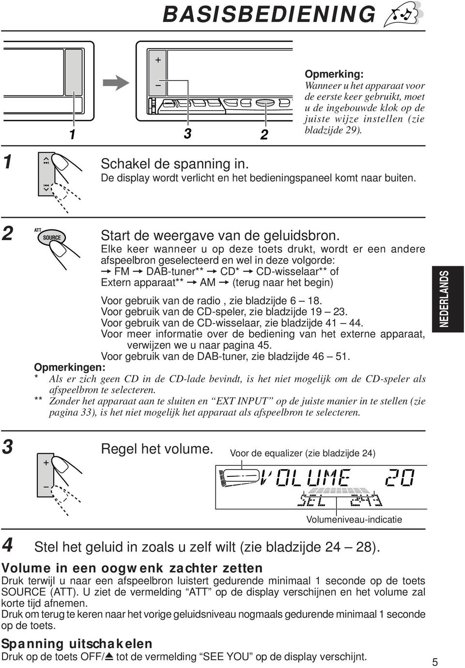 Elke keer wanneer u op deze toets drukt, wordt er een andere afspeelbron geselecteerd en wel in deze volgorde: = FM = DAB-tuner** = CD* = CD-wisselaar** of Extern apparaat** = AM = (terug naar het