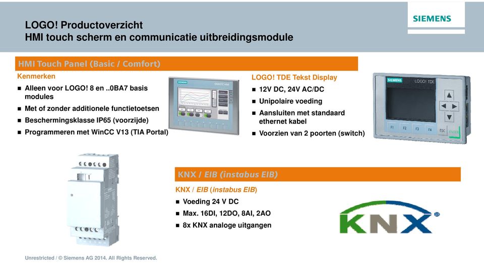 .0ba7 basis 12V DC, 24V AC/DC modules Unipolaire voeding Met of zonder additionele functietoetsen Aansluiten met standaard