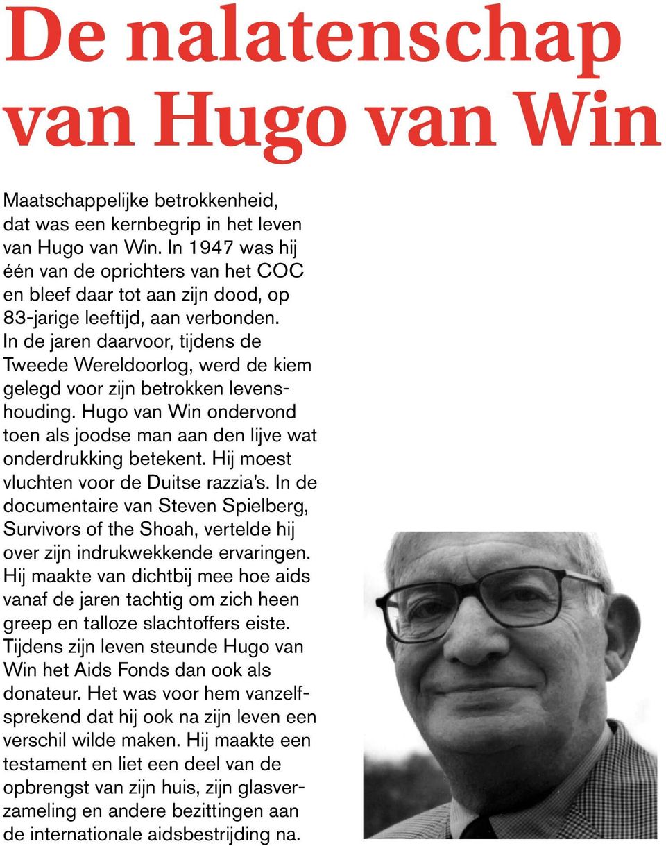In de jaren daarvoor, tijdens de Tweede Wereldoorlog, werd de kiem gelegd voor zijn betrokken levenshouding. Hugo van Win ondervond toen als joodse man aan den lijve wat onderdrukking betekent.