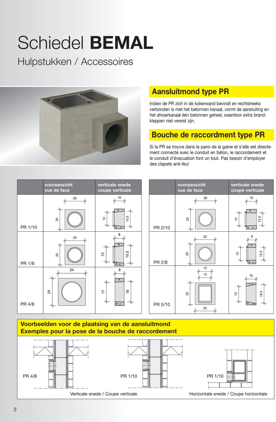 Bouche de raccordment type PR Si la PR se trouve dans la paroi de la gaine et s elle est directement connecté avec le conduit en béton, le raccordement et le conduit d évacuation font un tout.