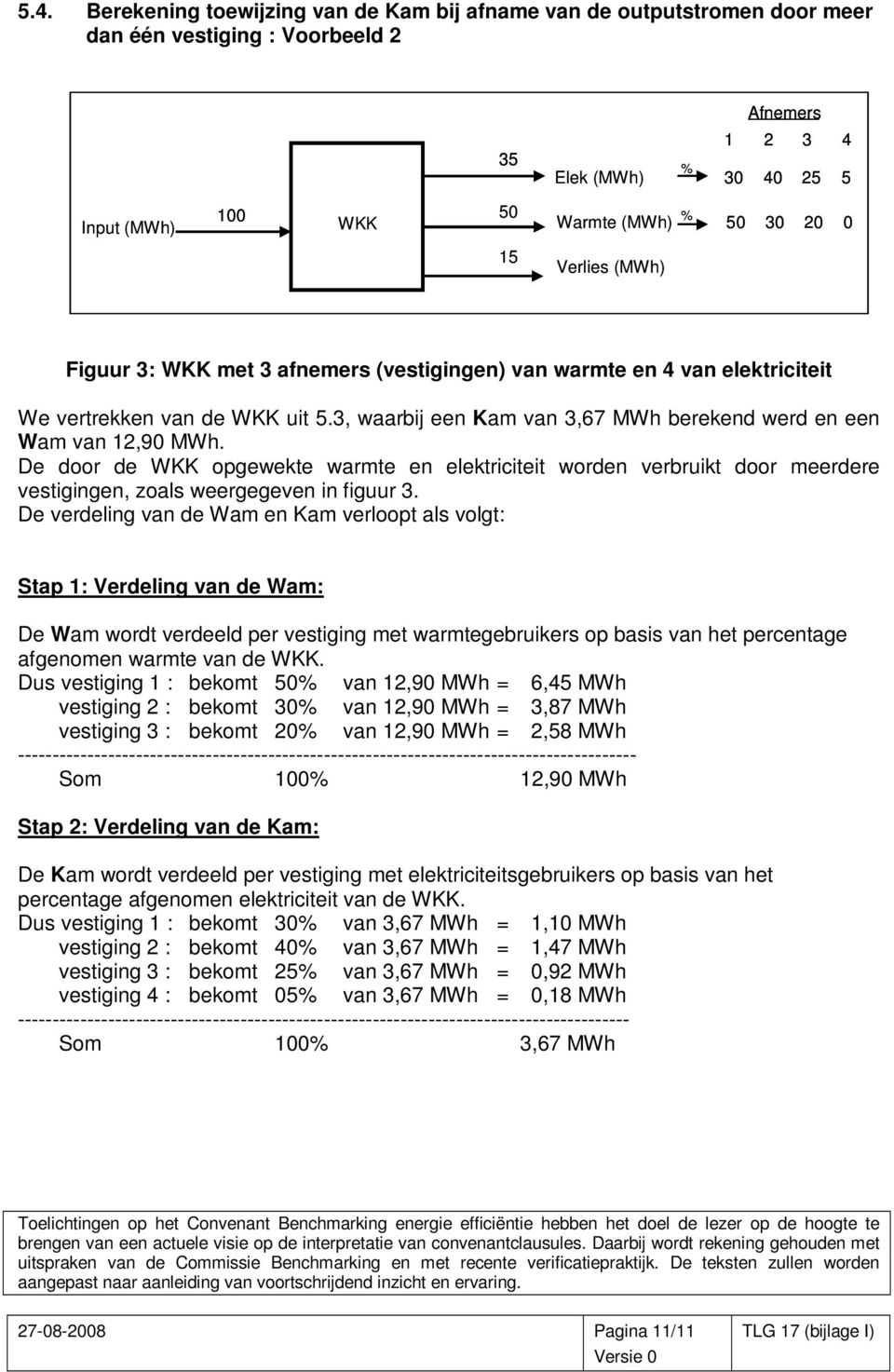 3, waarbij een Kam van 3,67 MWh berekend werd en een Wam van 12,90 MWh. De door de WKK opgewekte warmte en elektriciteit worden verbruikt door meerdere vestigingen, zoals weergegeven in figuur 3.