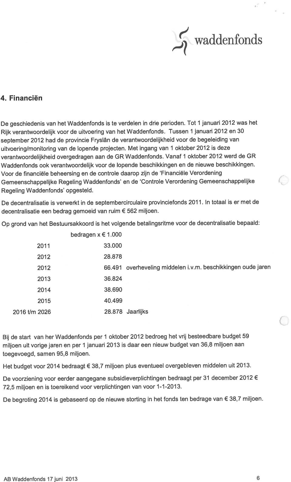 Met ingang van 1 oktober 2012 is deze verantwoordelijkheid overgedragen aan de GR Waddenfonds.