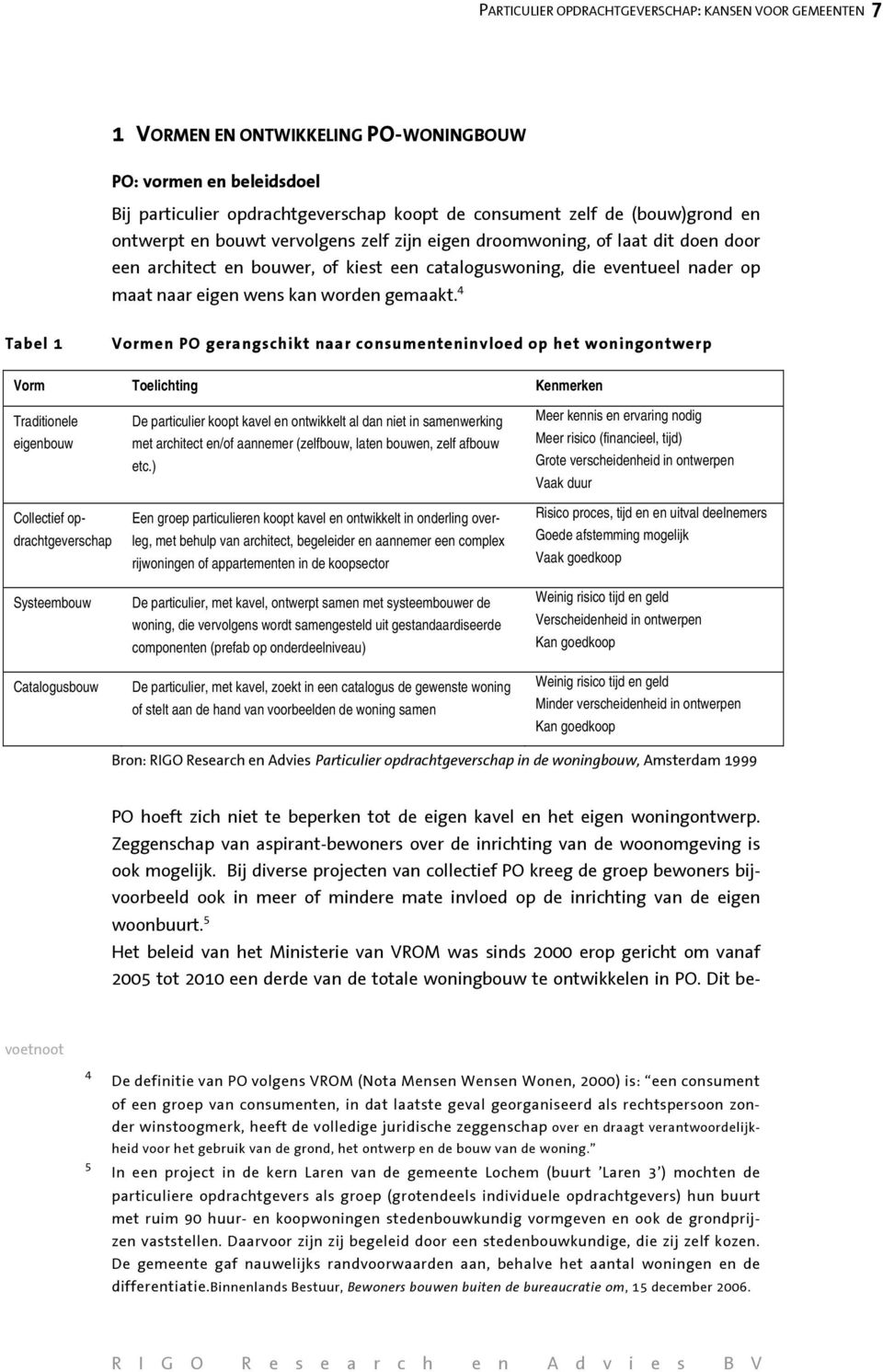 4 Tabel 1 Vormen PO gerangschikt naar consumenteninvloed op het woningontwerp Vorm Toelichting Kenmerken Traditionele eigenbouw Collectief opdrachtgeverschap Systeembouw Catalogusbouw De particulier