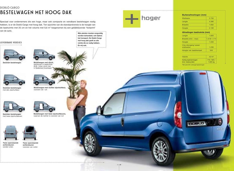 832 de laadruimte met 25 cm en het volume met 0,6 m 3 toegenomen bij een gelijkblijvende footprint Hoogte 2.100 van de auto.