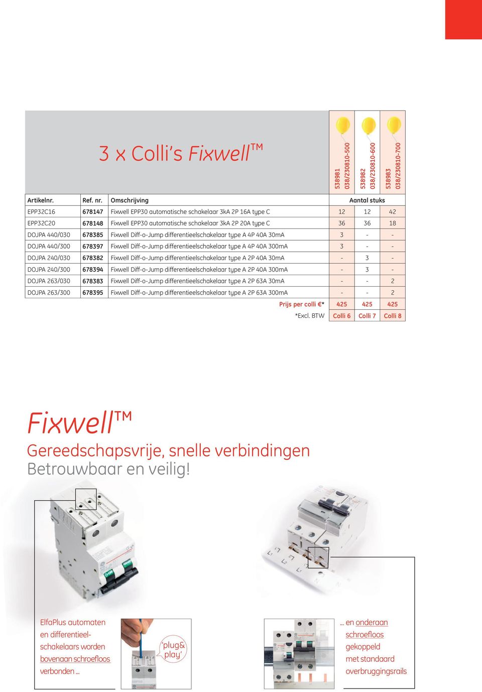 440/030 678385 Fixwell Diff-o-Jump differentieelschakelaar type A 4P 40A 30mA 3 - - DOJPA 440/300 678397 Fixwell Diff-o-Jump differentieelschakelaar type A 4P 40A 300mA 3 - - DOJPA 240/030 678382