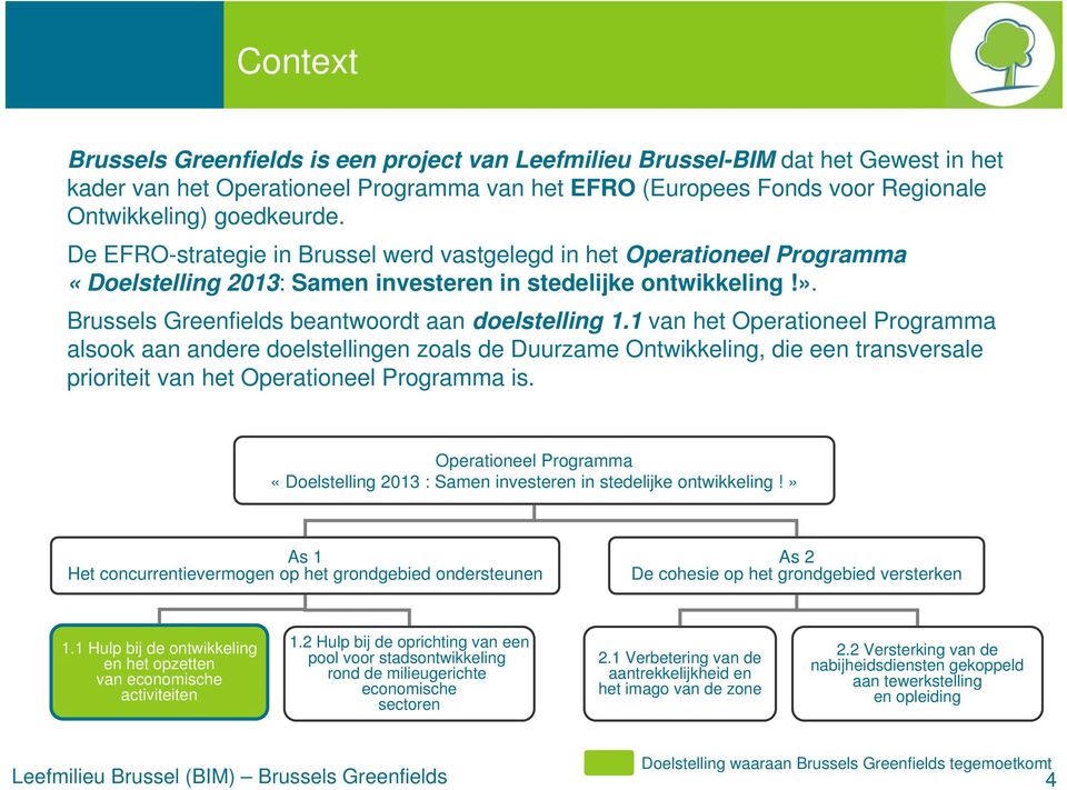 1 van het Operationeel Programma alsook aan andere doelstellingen zoals de Duurzame Ontwikkeling, die een transversale prioriteit van het Operationeel Programma is.