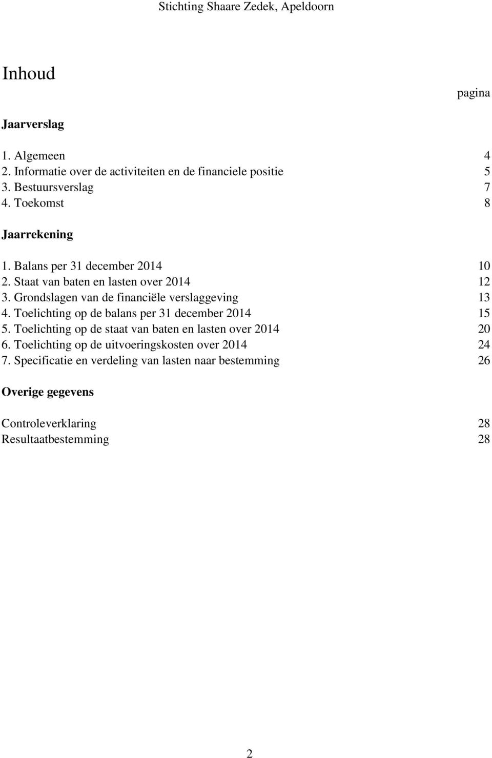 Grondslagen van de financiële verslaggeving 13 4. Toelichting op de balans per 31 december 2014 15 5.